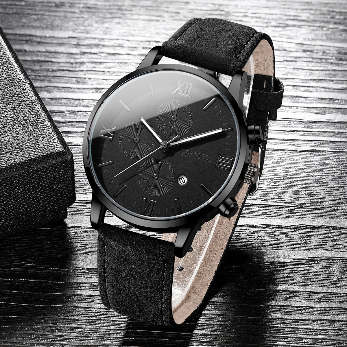 Leather Quartz Calendar Watch – Elegant Fashion Accessory for Men and Women