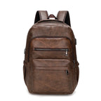 PU Leather USB Charging Laptop Backpack – Large Travel Bag for Men and Students