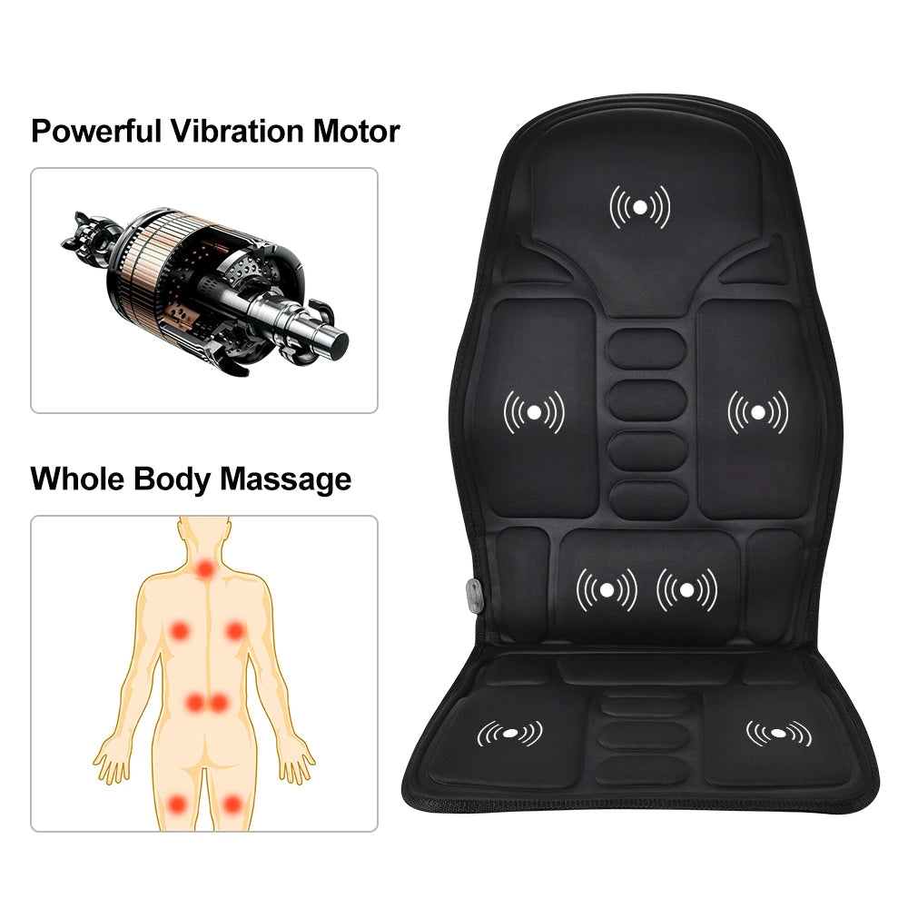 Heated Back Massage Cushion – Infrared Vibrating Mat for Home Office and Car