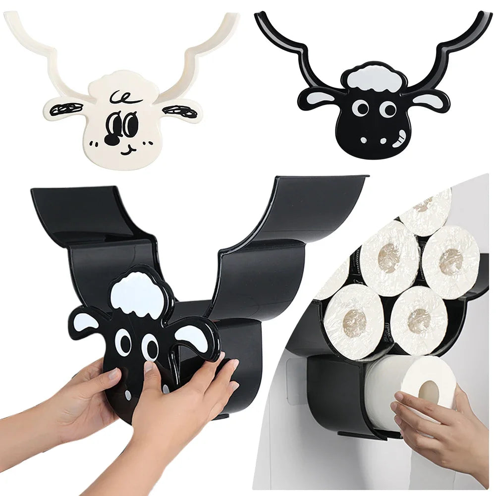 Sheep Toilet Paper Holder – Wall Mounted Metal Organizer for Bathroom Decor