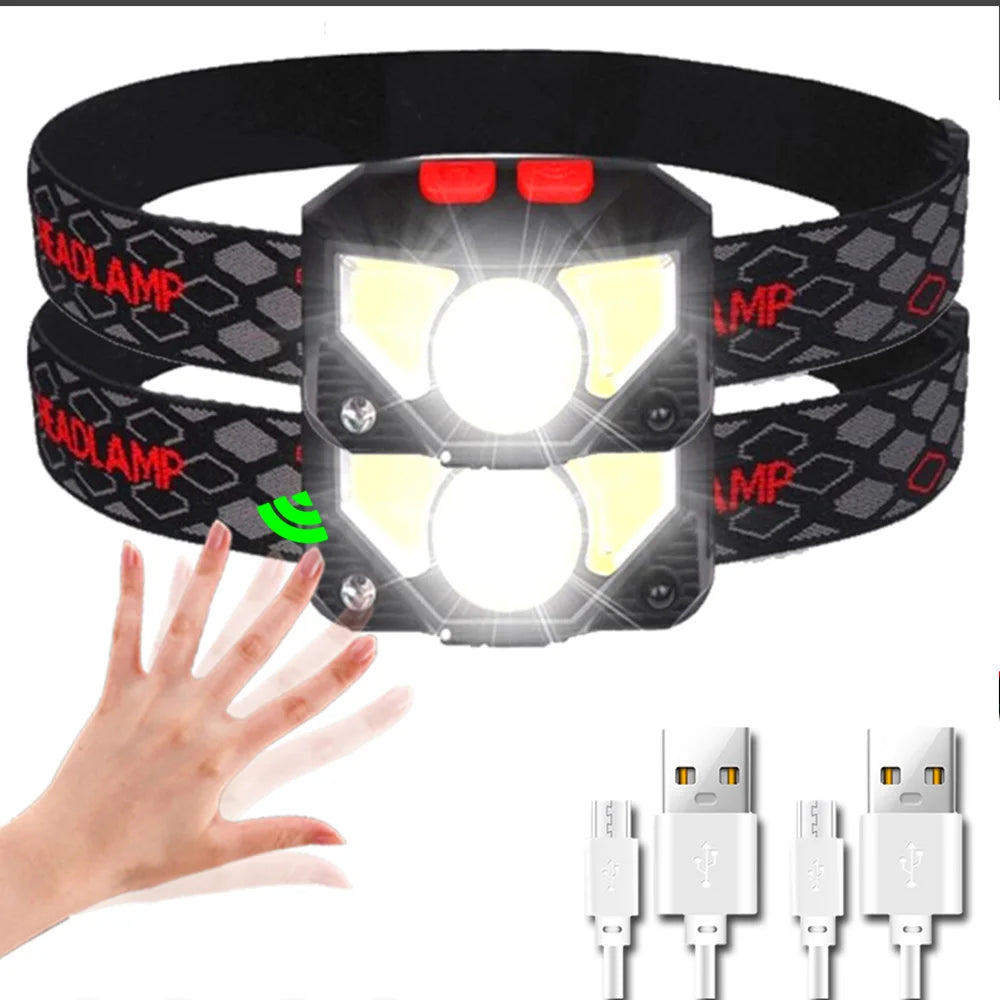 Rechargeable LED Headlamp – Motion Sensor Flashlight for Outdoor Camping