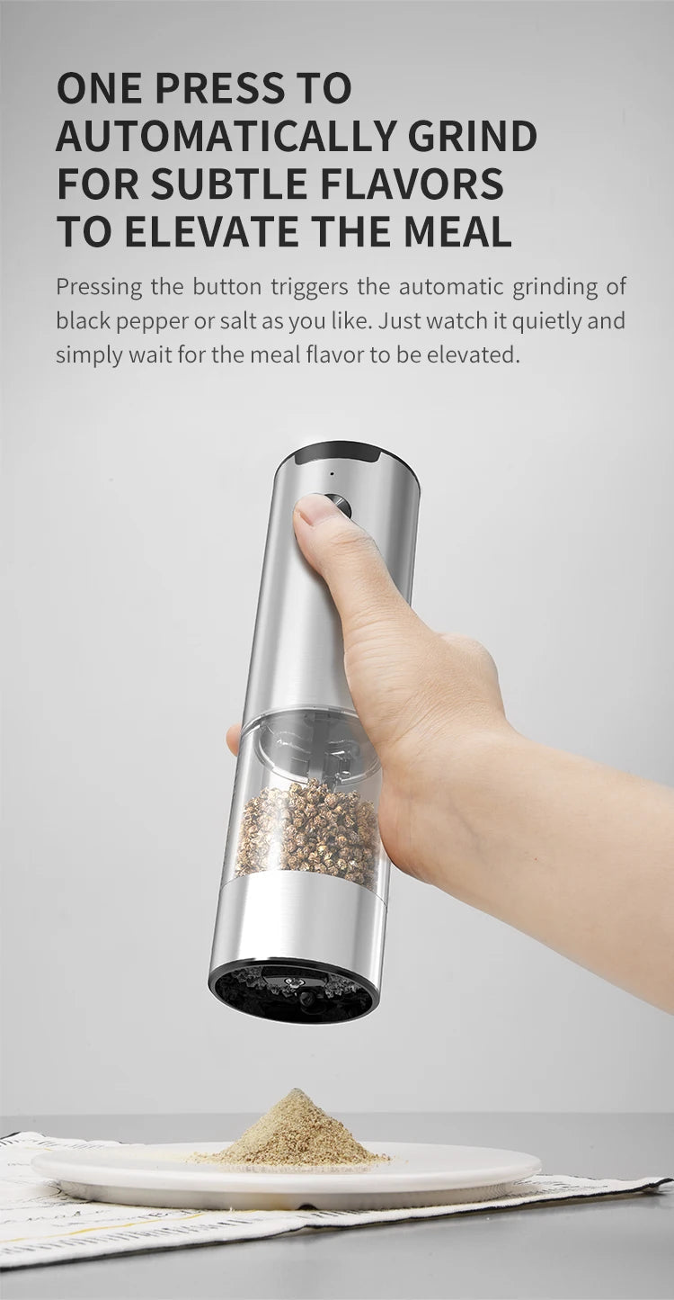 Electric Salt and Pepper Grinder – Adjustable LED Mill for Kitchen Cooking
