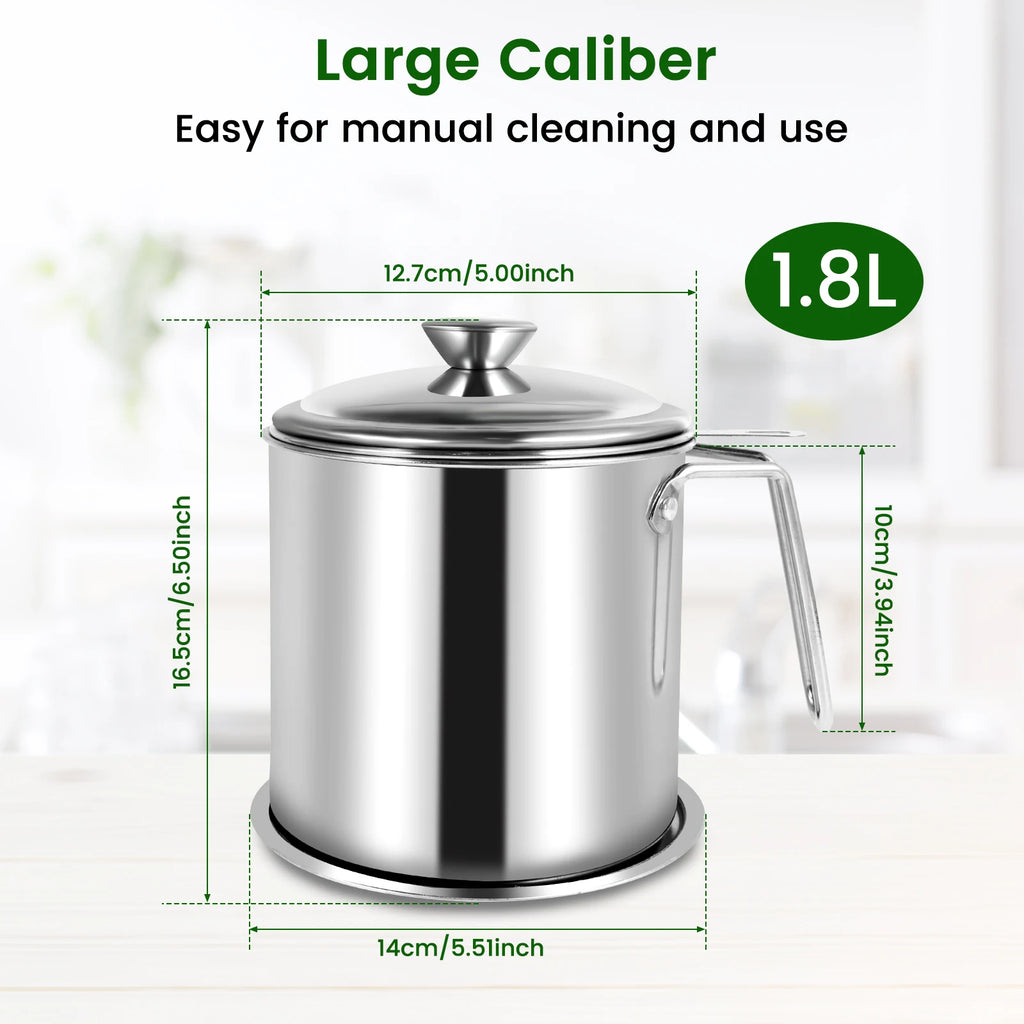 Stainless Steel Oil Strainer Pot – Fine Mesh Grease Container for Kitchen