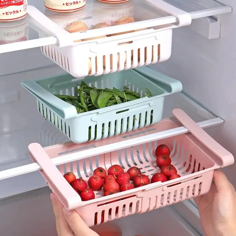 Retractable Refrigerator Storage Basket – Adjustable Kitchen Drawer for Organization