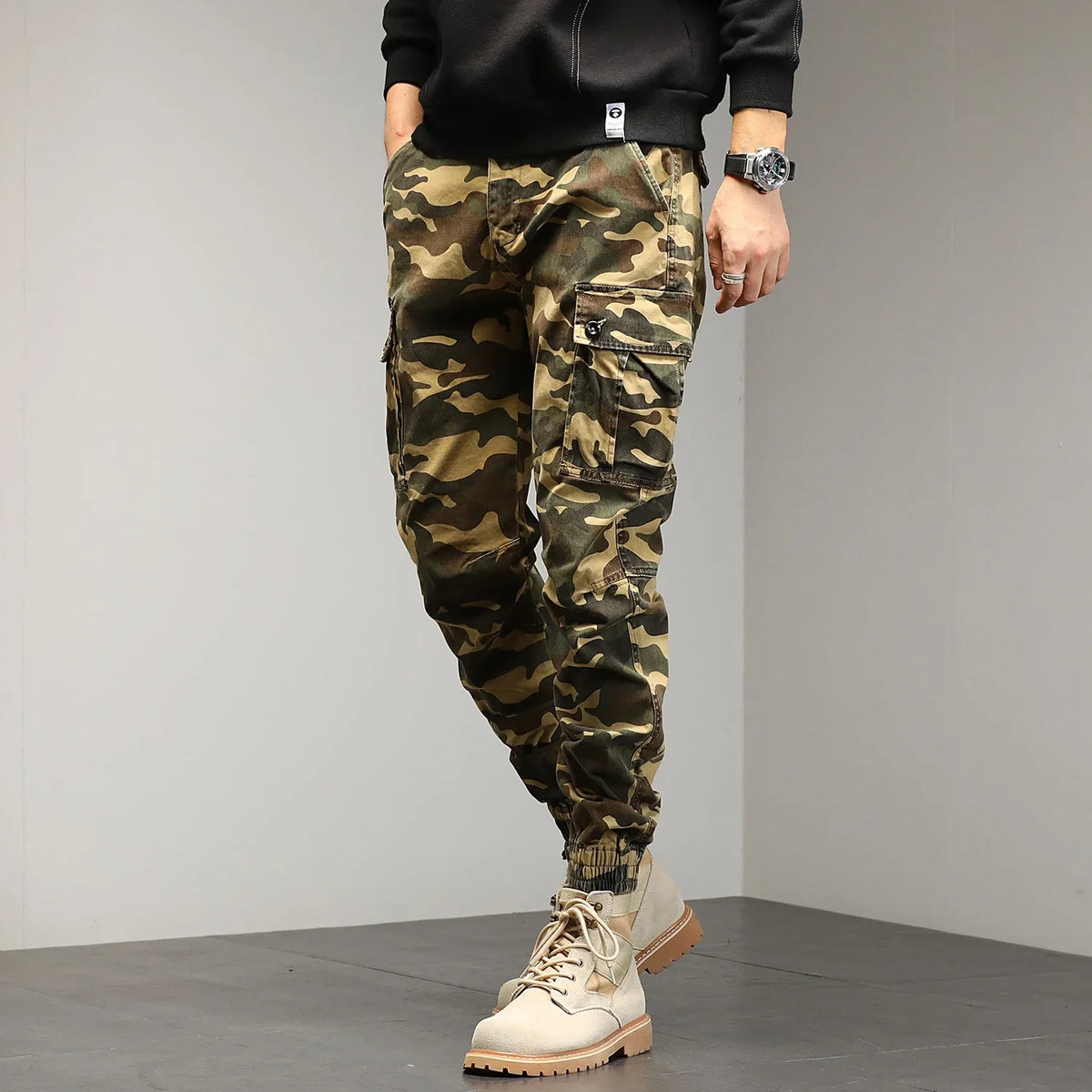 Mens Cotton Camouflage Cargo Pants – Outdoor Trousers for Hiking Workwear