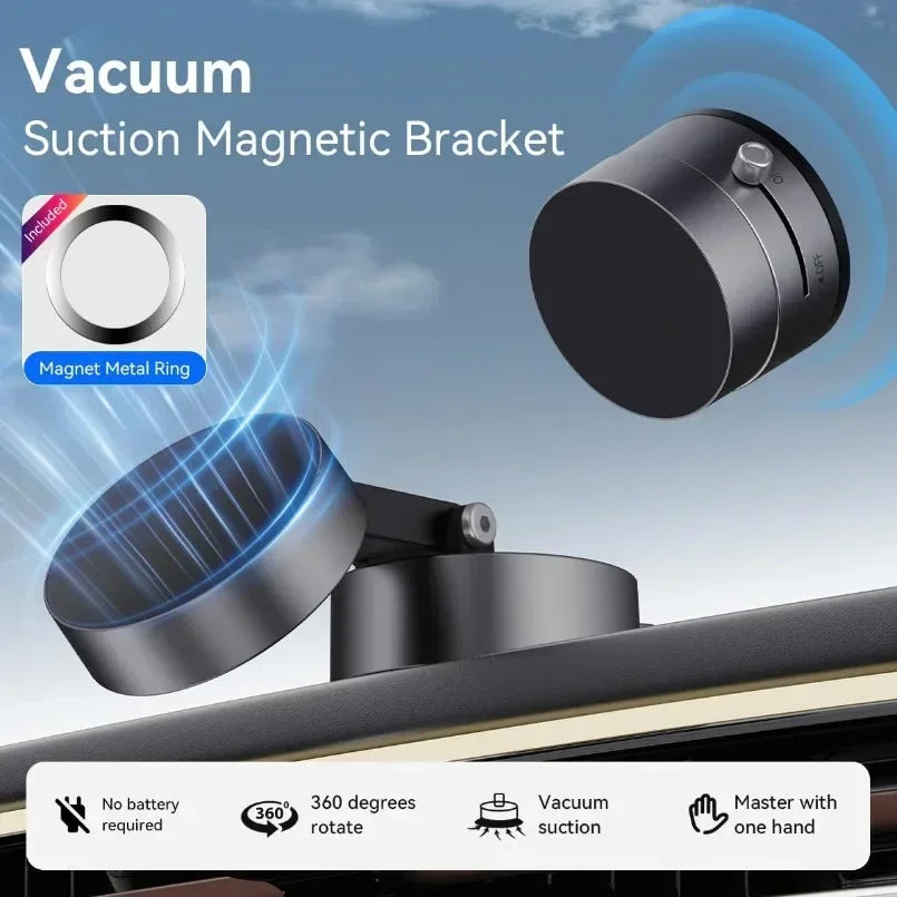 Magnetic Vacuum Phone Mount – Retractable Suction Holder for Car and Gym