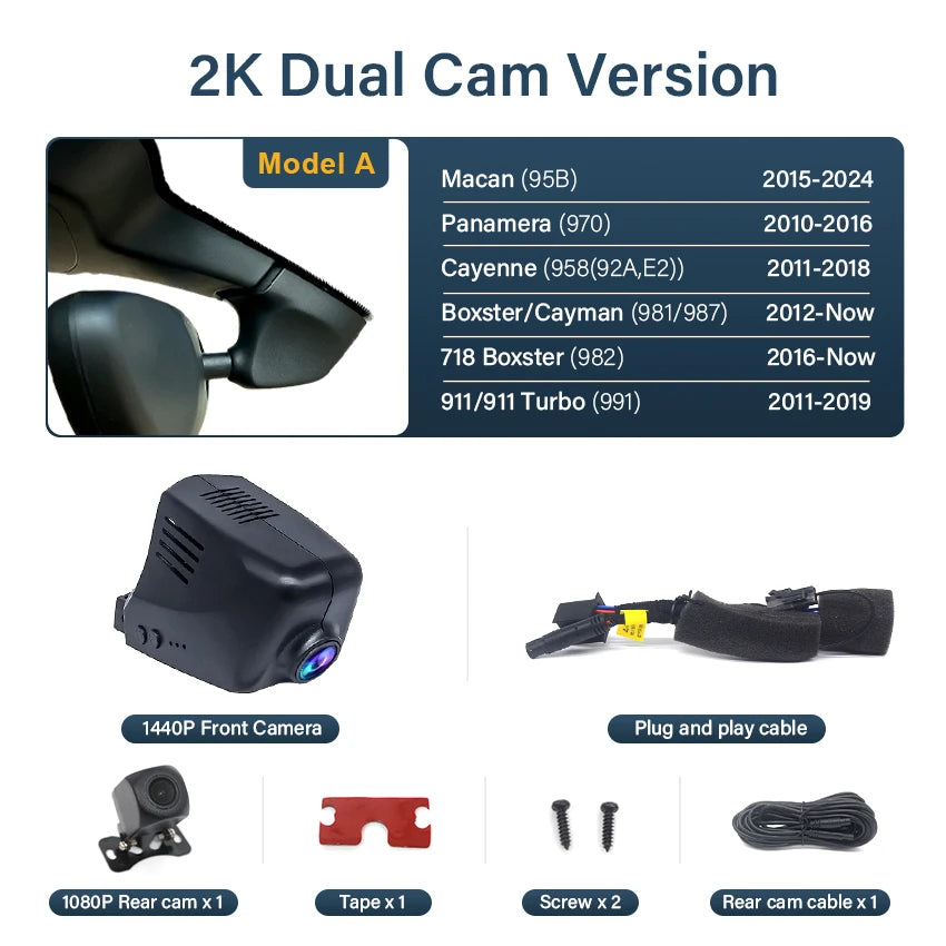 4K WiFi Dash Cam – Plug and Play Video Recorder for Porsche Models