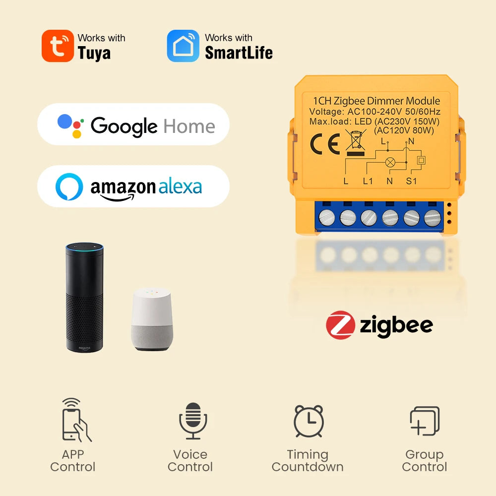 ZigBee Smart Dimmer Module – 2 Way LED Light Switch for Home Automation