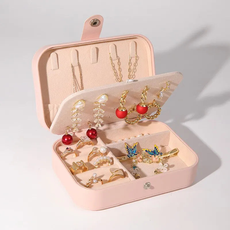Leather Double Jewelry Box – Zippered Grid Organizer for Travel Storage