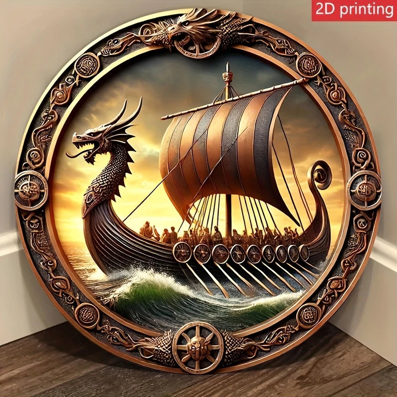 Viking Longship Wooden Wall Art – 8 Inch Nordic Decor for Home and Bar