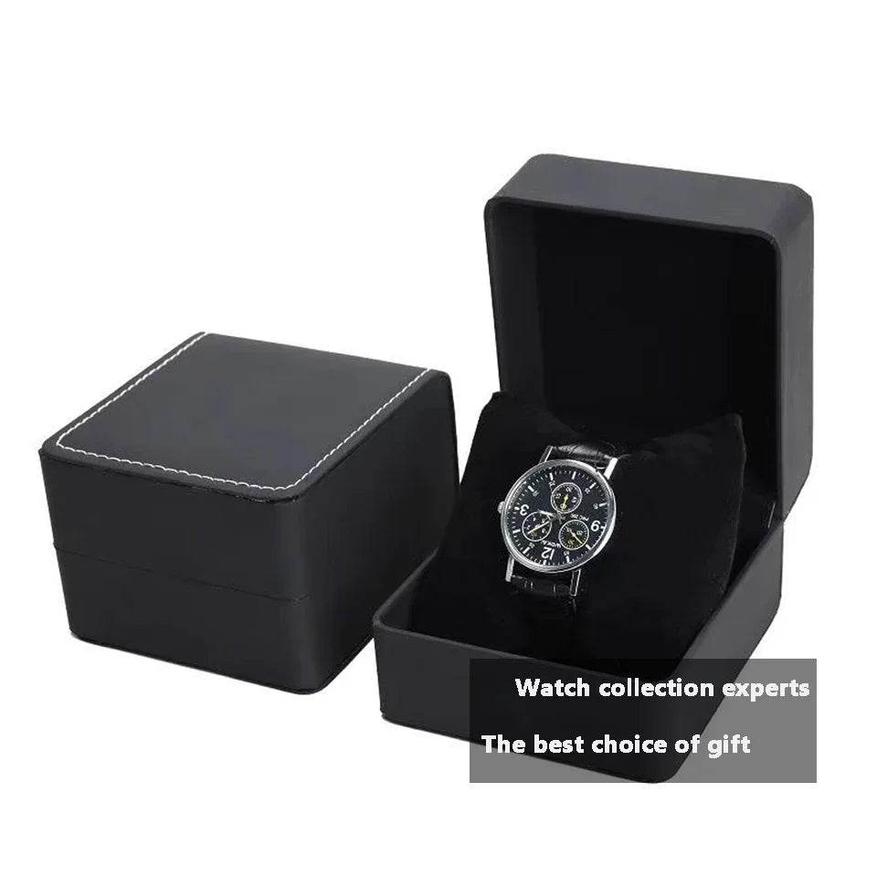 Black PU Leather Watch Box – Single Display Case with Pillow for Men