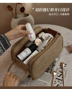 Large PU Leather Makeup Bag – Double Zipper Organizer for Travel Toiletries