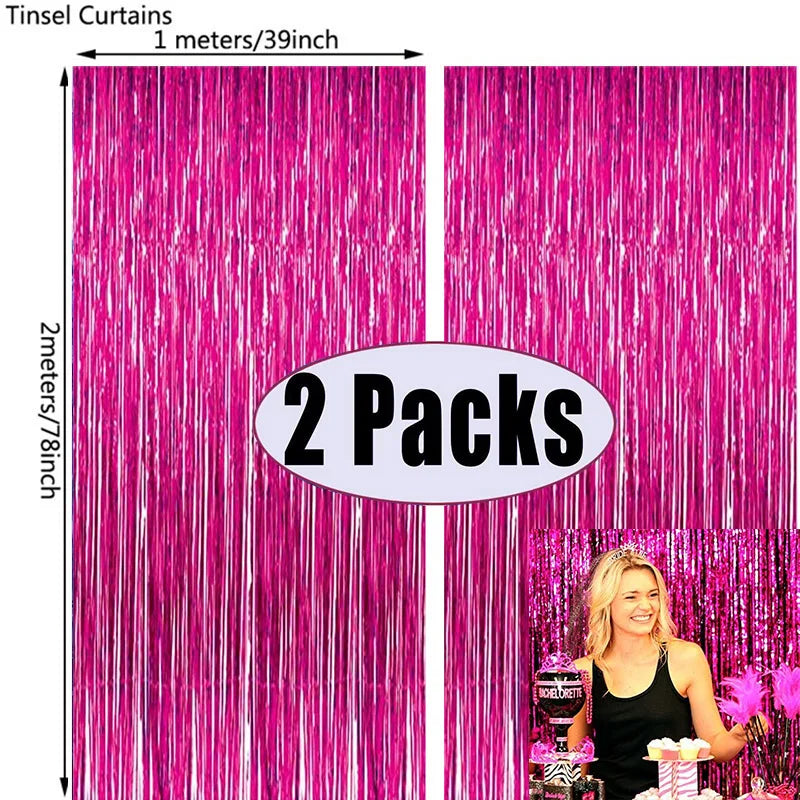 Metallic Foil Tinsel Fringe Curtains – Silver Backdrop for Party Decoration