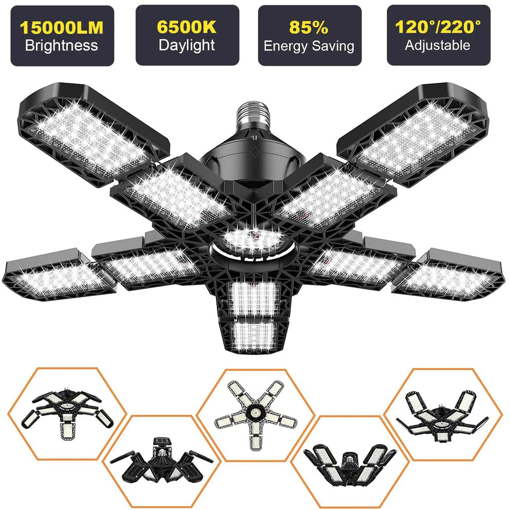LED Garage Light – 11 Adjustable Panels for Workshop Industrial Lighting