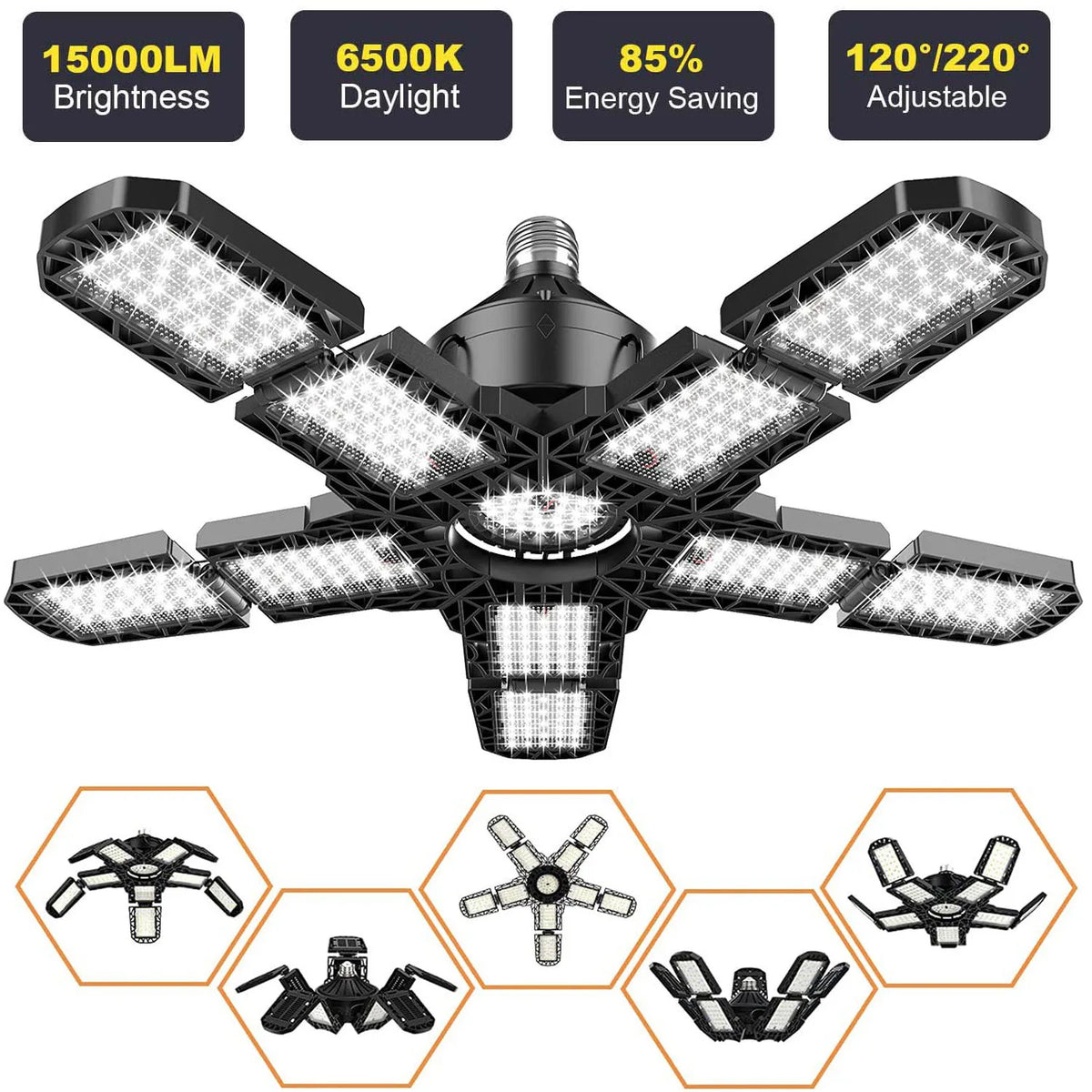 LED Garage Light – 11 Adjustable Panels for Workshop Industrial Lighting