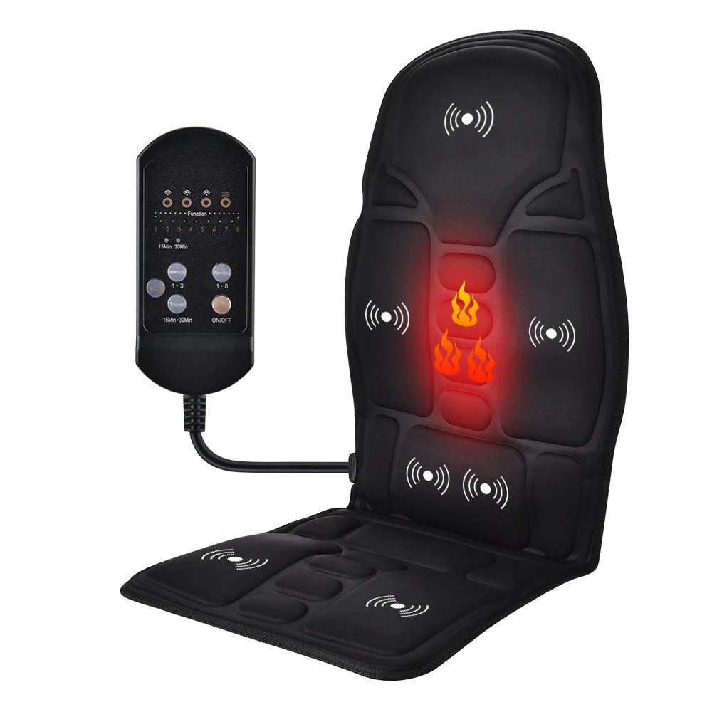 Heated Back Massage Cushion – Infrared Vibrating Mat for Home Office and Car