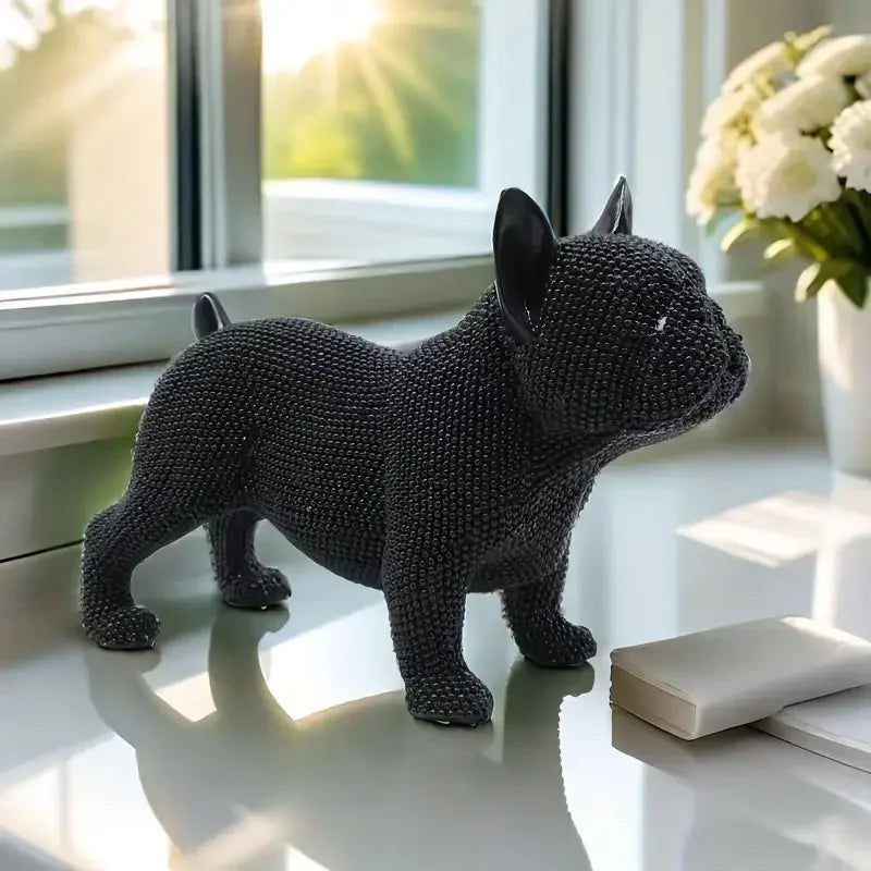 Beaded French Bulldog Resin Statue – Colorful Animal Decor for Home Office