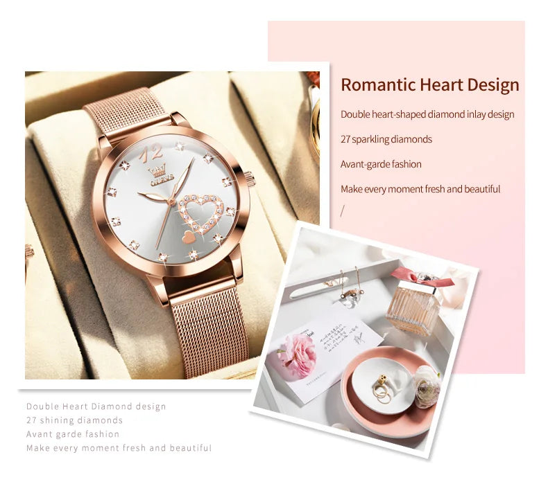 Quartz Women's Watch – Milanese Mesh Band with Diamond Accents for Daily Wear