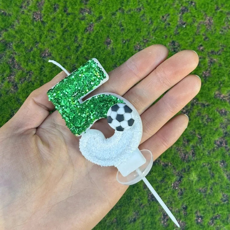 Soccer Number Birthday Candles – Green Glitter Cake Toppers for Kids Parties