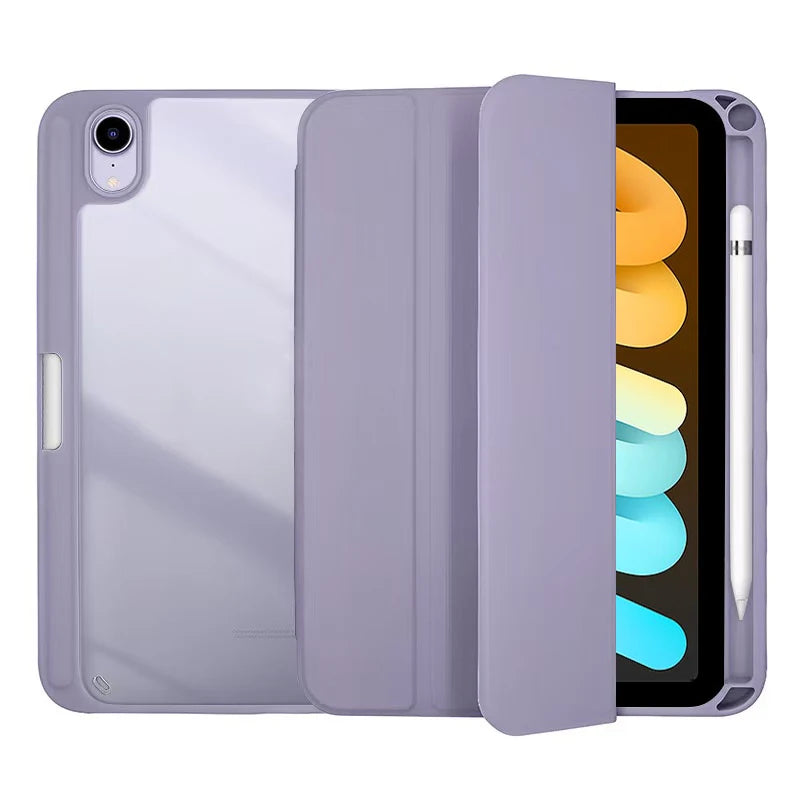 Acrylic Flip Tablet Case for iPad Mini 6 and 7 – Protective Cover with Pencil Holder