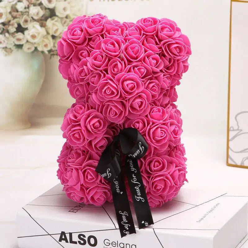 Artificial Rose Flower Bear – Romantic Gift for Valentine's Day and Birthday
