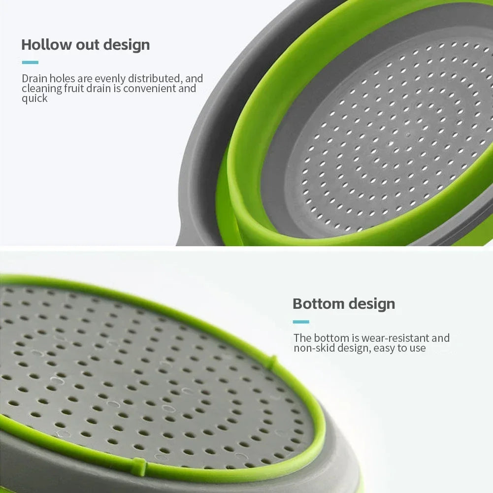 Collapsible Silicone Colander – Foldable Strainer for Kitchen Food Washing