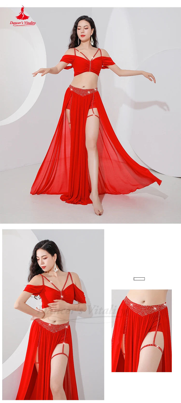 Belly Dance Professional Suit – Mesh Split Skirt Set for Oriental Performance