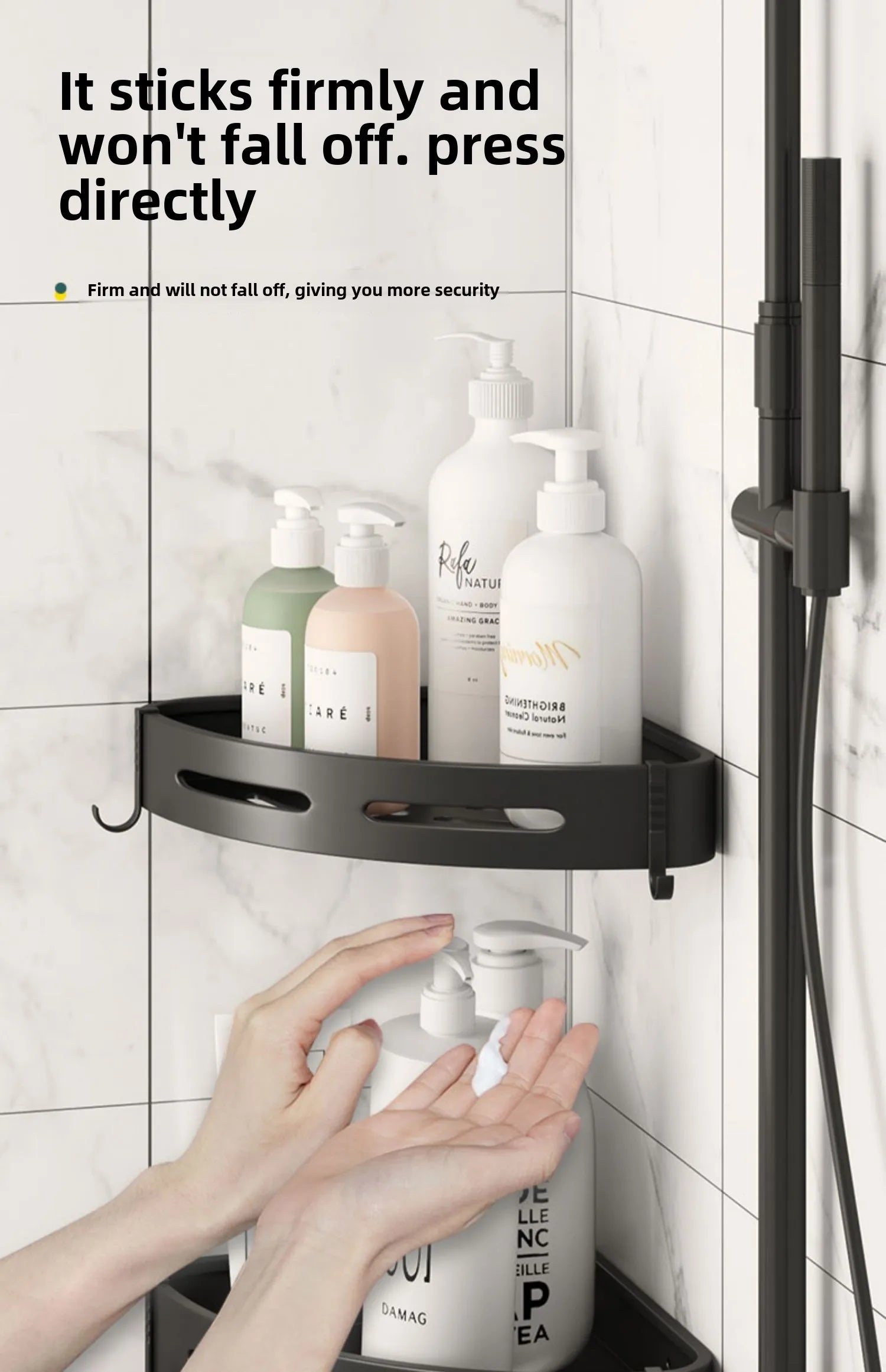 Adhesive Shower Shelf – Waterproof Bathroom Organizer for Shampoo and Towels