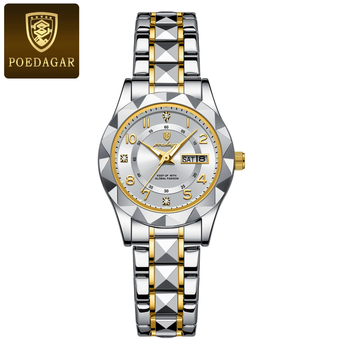 POEDAGAR Quartz Women's Watch – Stainless Steel Waterproof Date for Dress