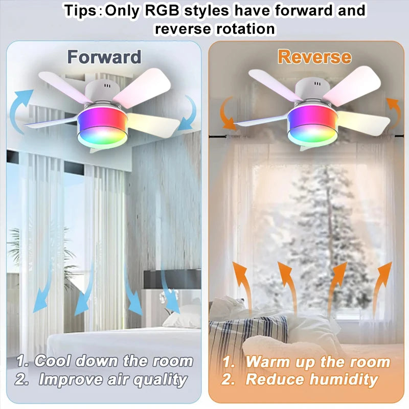 Smart RGB Ceiling Fan – E27 Bluetooth Lamp for Bedroom Decor