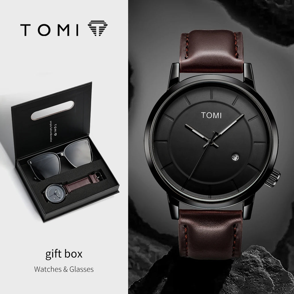 Luxury Quartz Watch and Glasses Set – Fashion Accessory Gift for Men
