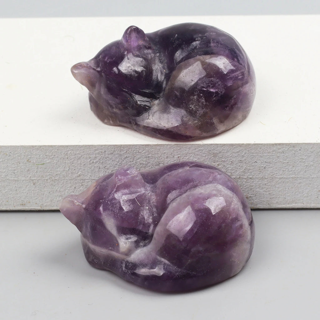 Carved Crystal Cat Figurine – Natural Stone Animal Statue for Home Decor