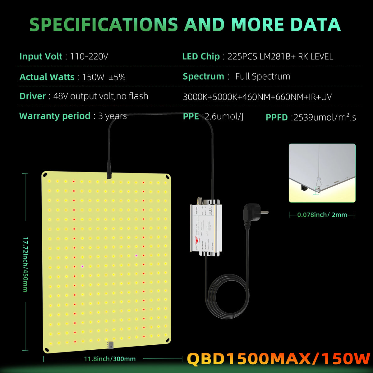 Full Spectrum LED Grow Light – 850W Quiet Fanless Panel for 5x5FT Indoor Plants