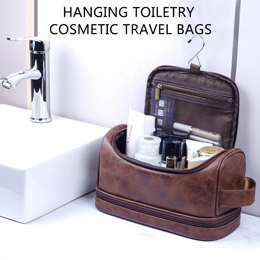 Large Hanging Leather Toiletry Bag – Cosmetic Organizer for Travel