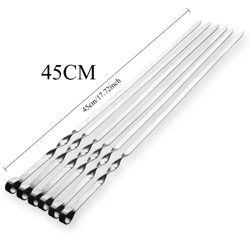 Stainless Steel BBQ Skewers – 55cm Long Handle Grill Sticks for Outdoor Cooking