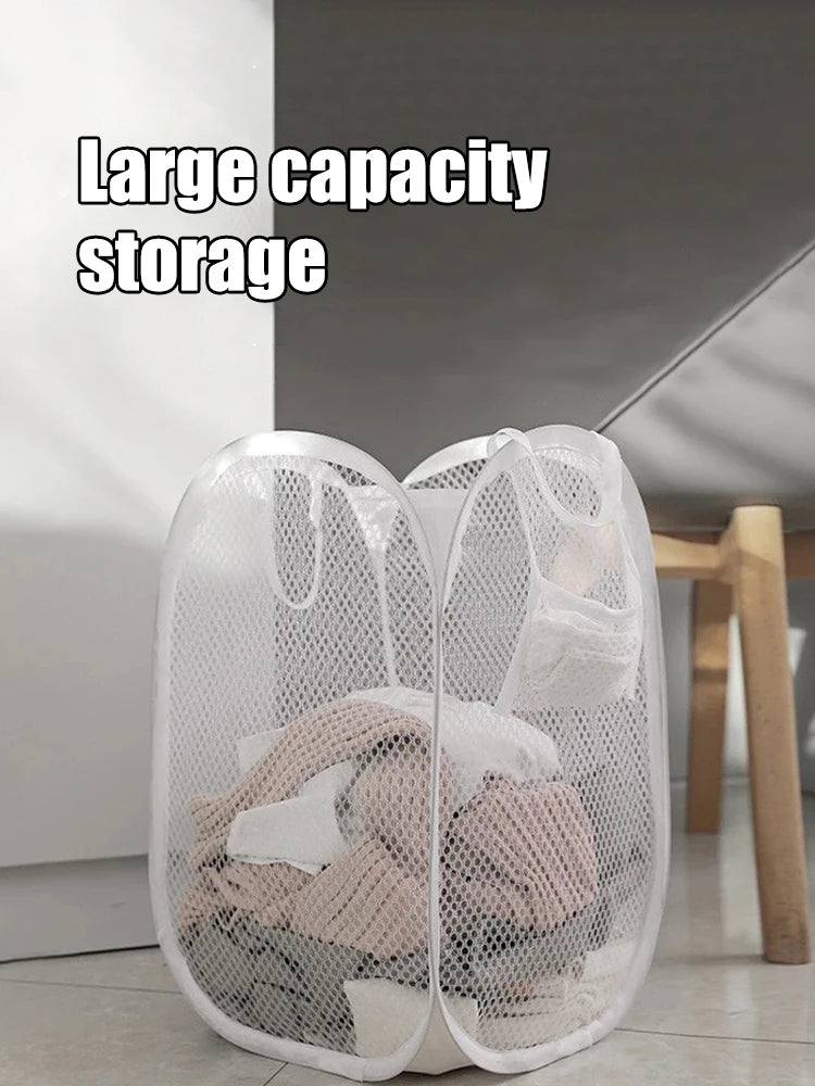 Mesh Foldable Laundry Basket – Minimalist Monochrome Hamper for Bathroom