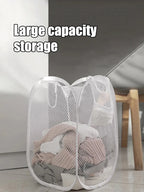 Mesh Foldable Laundry Basket – Minimalist Monochrome Hamper for Bathroom