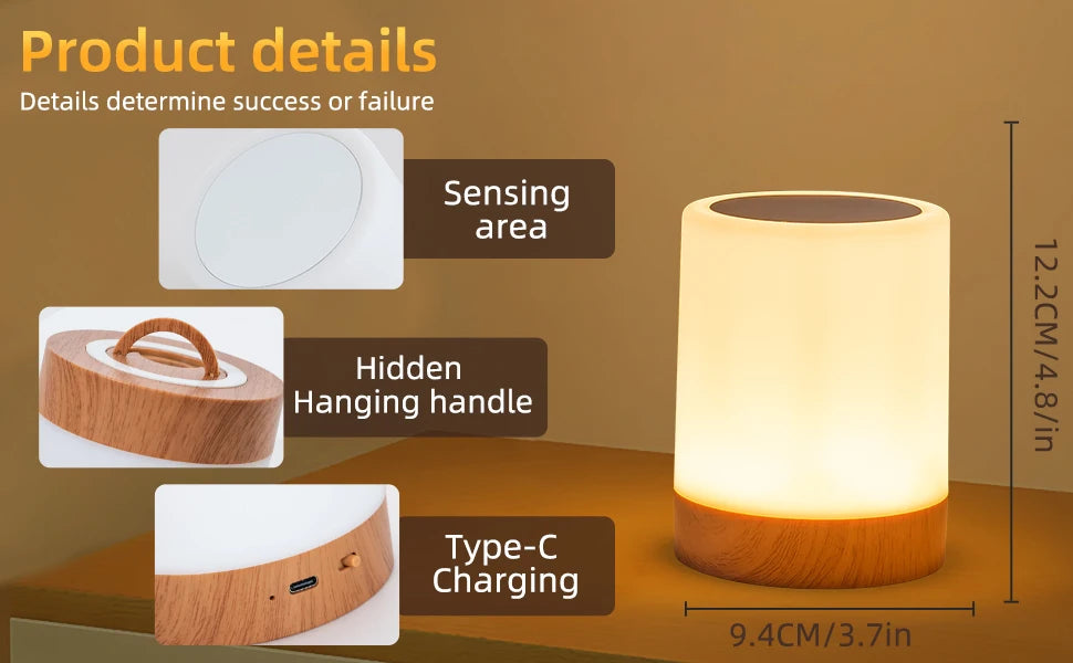 Smart RGB Touch Bedside Lamp – USB Rechargeable Night Light for Bedroom Decor