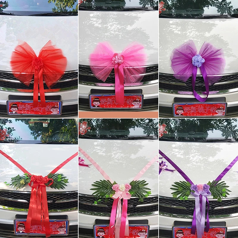 Silk Flower Wedding Car Decoration Kit – Floral Ribbons for Bridal Vehicles