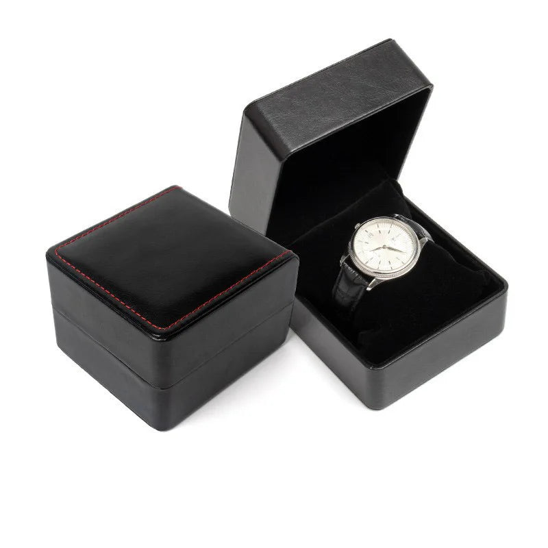 Black PU Leather Watch Box – Single Display Case with Pillow for Men