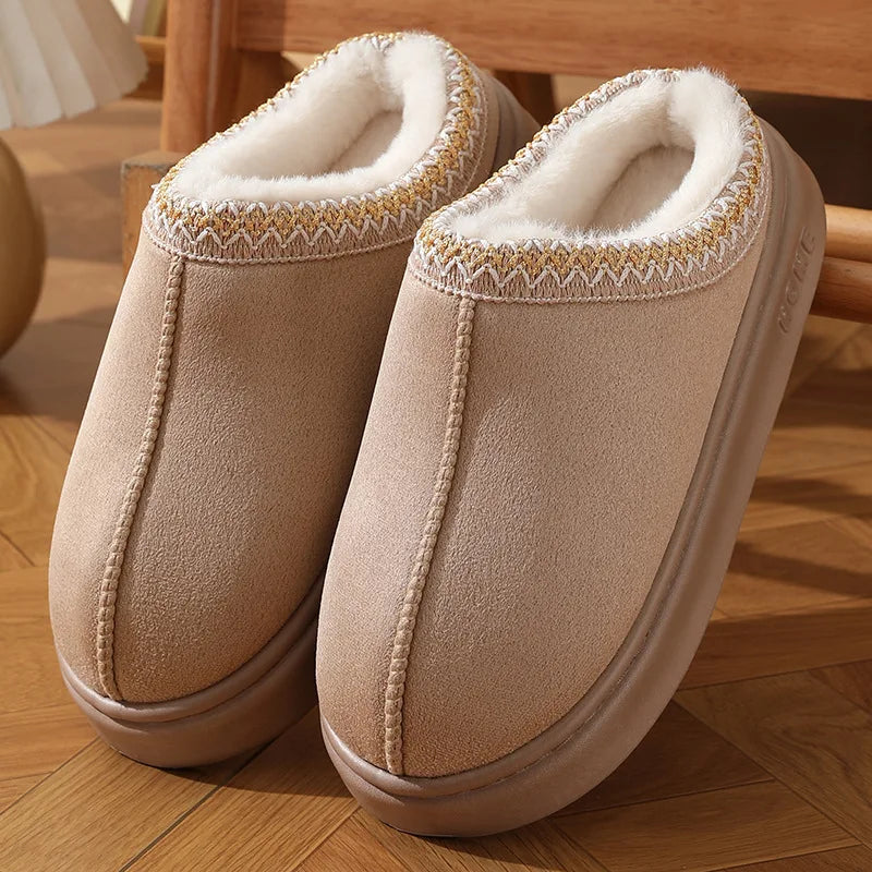 Fluffy Platform Slippers – Plush Warm Cotton Shoes for Winter Home Comfort