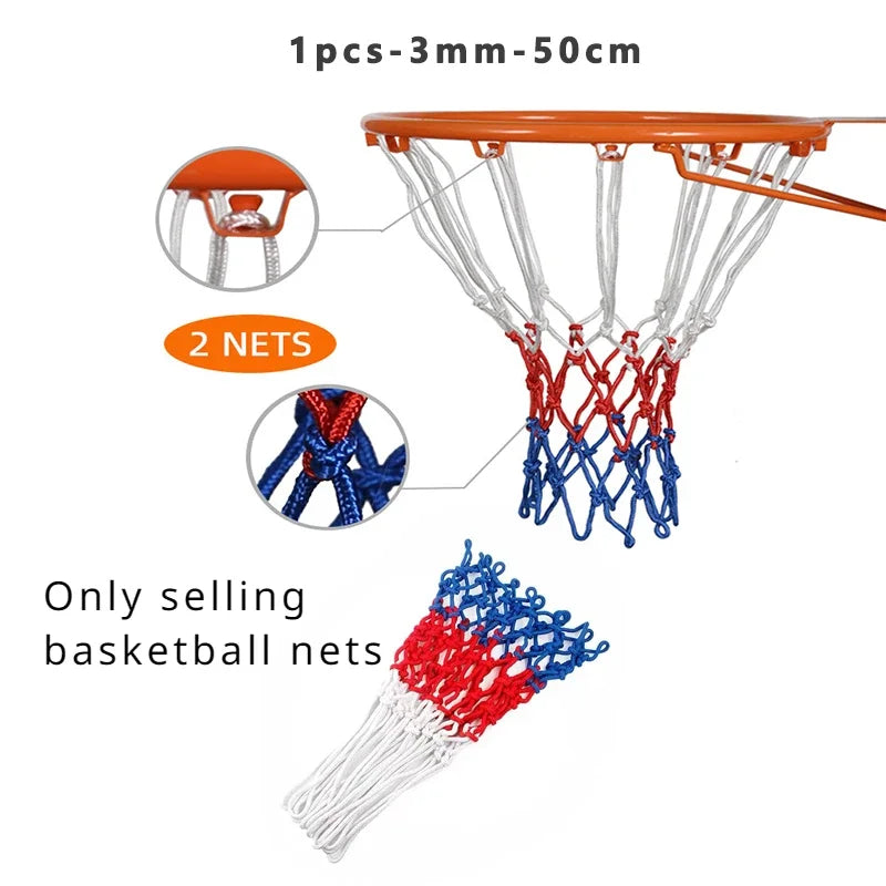 Tri-Color Basketball Net – Heavy-Duty Nylon Rim for Outdoor Sports