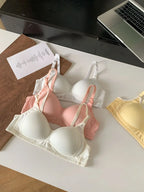 Seamless Cotton Wireless Bra – Breathable Gathered Underwear for Daily Comfort