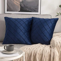Navy Blue Velvet Plaid Cushion Cover – 45x45cm Throw Pillow for Home Decor