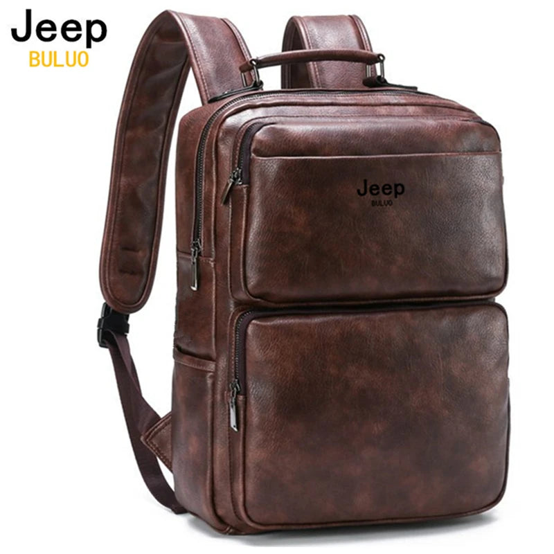 Split Leather Laptop Backpack – Large 14 Inch Travel Bag for Men