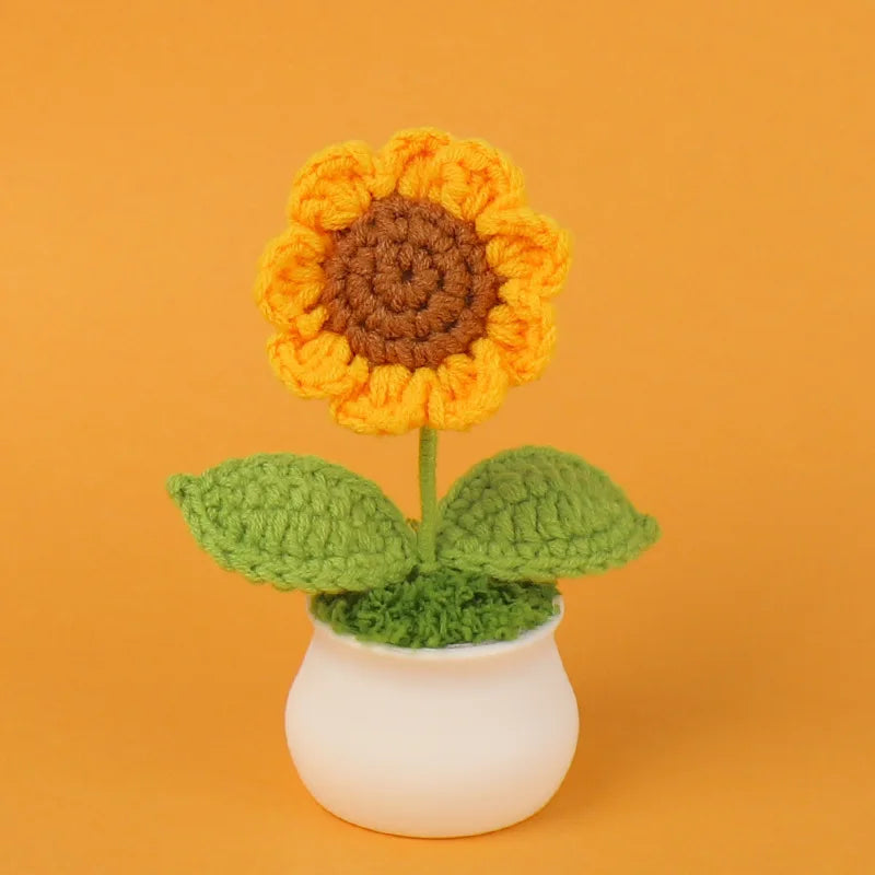 Handwoven Crochet Sunflower Potted Plant – Decorative Gift for Home Decor