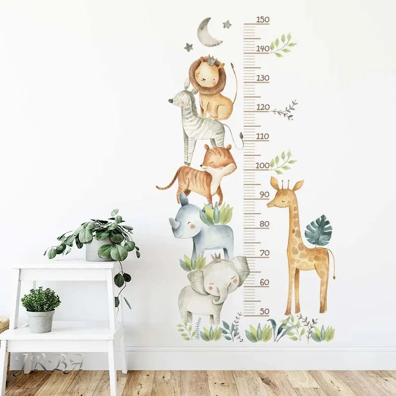 Cartoon Animal Height Ruler Wall Decals – Removable PVC for Kids Room Decor