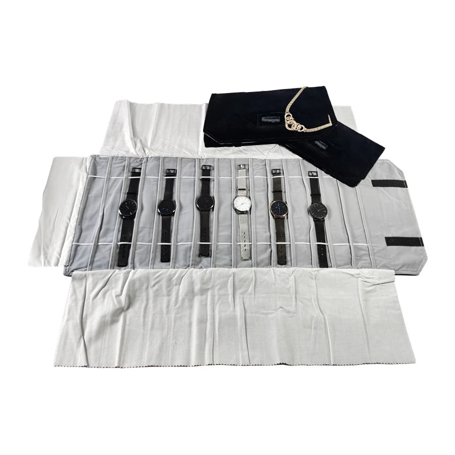 Velvet Watch Roll Bag – Portable Jewelry Organizer for Travel Storage