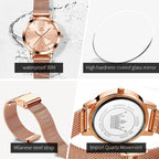 Quartz Women's Watch – Milanese Mesh Band with Diamond Accents for Daily Wear