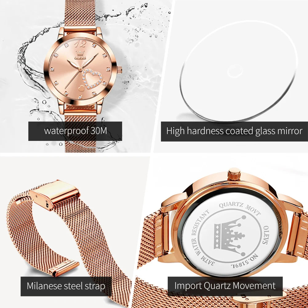 Quartz Women's Watch – Milanese Mesh Band with Diamond Accents for Daily Wear